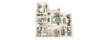 Steeplechase Two Bedroom Floor Plan 3D Image