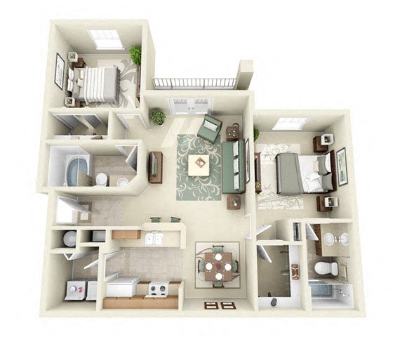 Steeplechase Two Bedroom Floor Plan Steeplechase Two Bedroom Floor Plan 3D Image