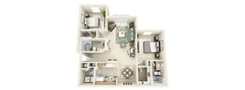 Lexington Two Bedroom Floor Plan 3D Image