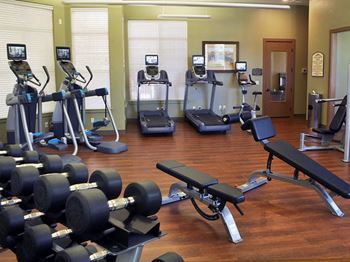 Fully-Equipped Fitness Center with Exercise Machines Free Weights and Playroom at Apartments Near Denver University