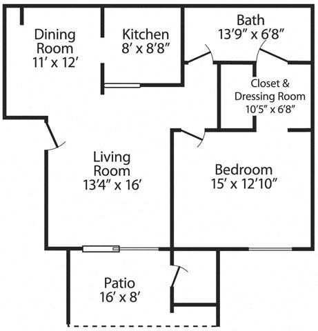 1 bed B Floor Plan 3