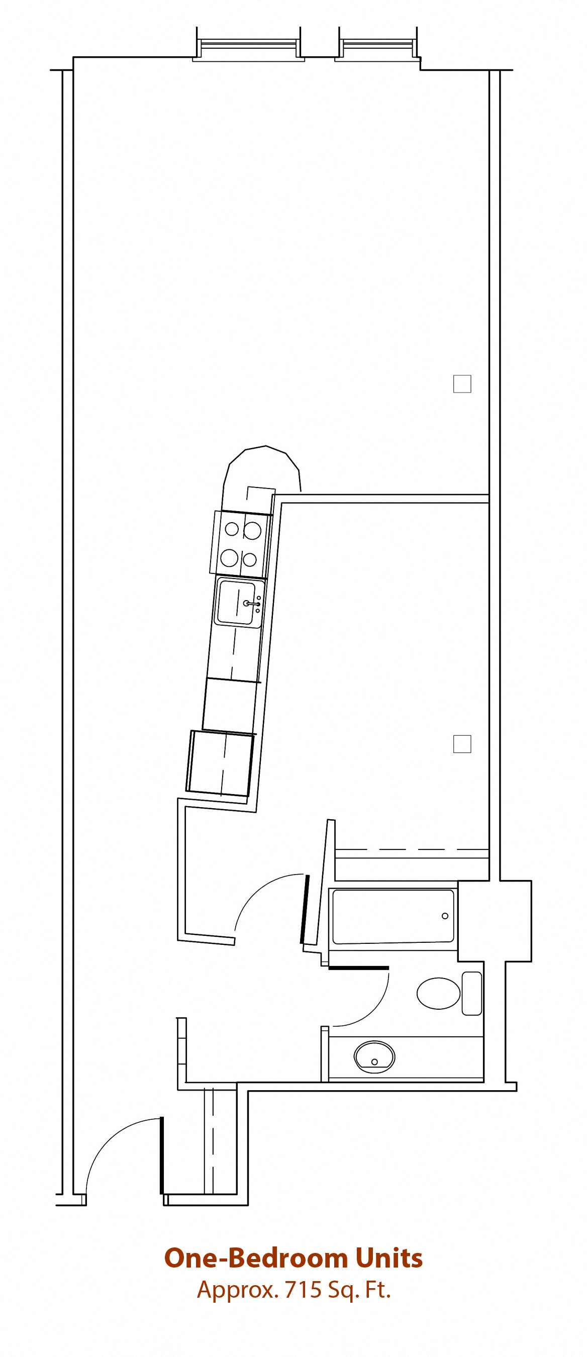 1 Bed 1 Bath Floor Plan at Mercantile Housing, Denver, Colorado