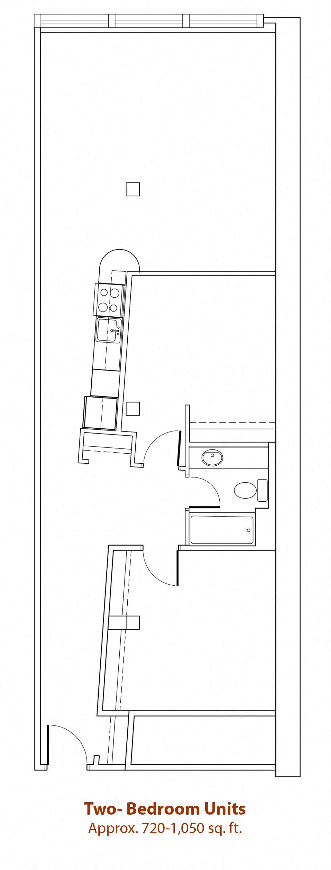2 Bedroom 1 Bathroom Floor Plan at Mercantile Housing, Denver, 80202