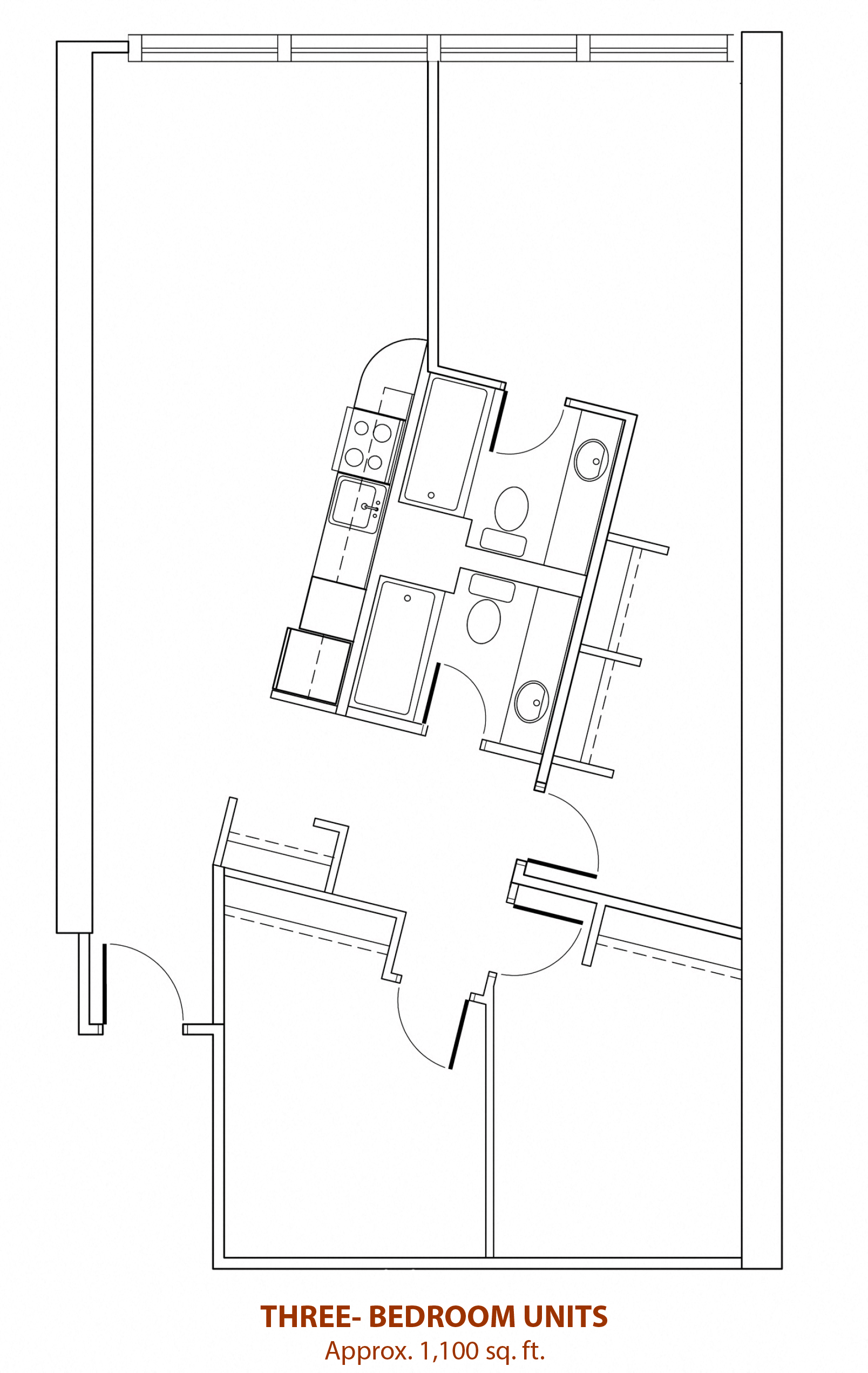 3 Bed 2 Bath Floor Plan at Mercantile Housing, Denver, CO, 80202