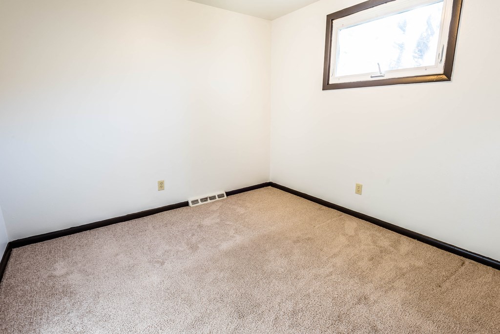 a room with a carpet and a window
