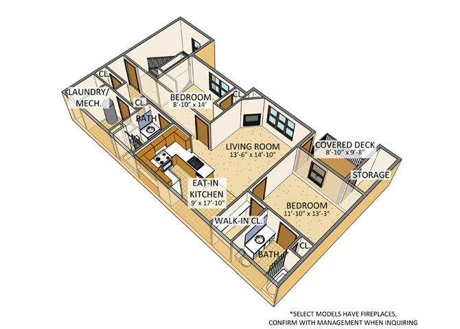 Stonington Park Apartments - Two-bedroom, Two-Bath Units - Two-bedroom, One and a half-Bath Units - Three-bedroom, Two-Bath Units – Getzville, NY – Williamsville School District – Fireplace – Air Cond