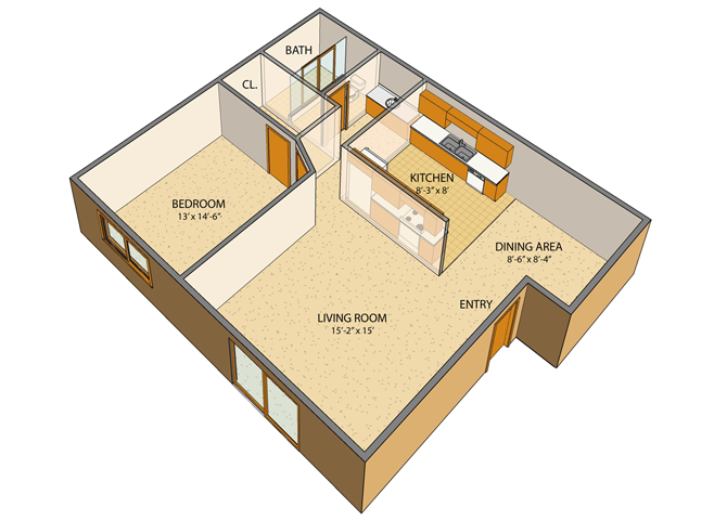 London Towne Apartments - 1 Bedroom Floor Plan London Towne