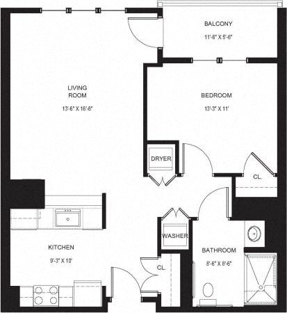 One Bedroom Apartments Floor Plan.