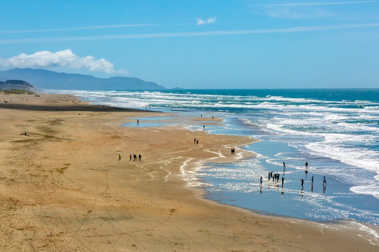 people walking on the beach at the ocean