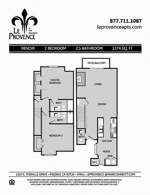 Renoir, Townhouse Floor Plan at Le Provence at the Dominion, California