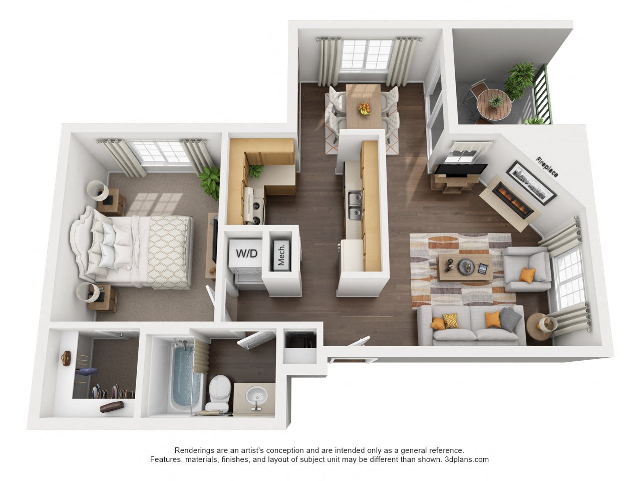 1 Bedroom, 1 Bath, Downstairs Floor Plan 1