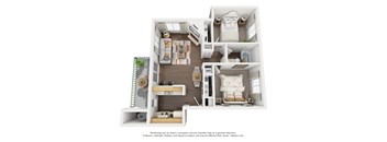 2 Bedroom, 1 Bath, Downstairs Floorplan,at Park Ridge Apartments, Fresno 