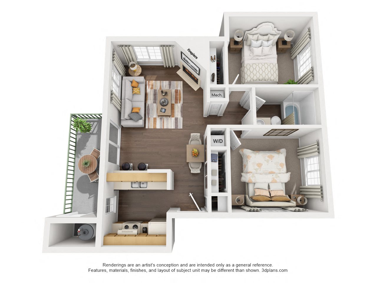2 Bedroom, 1 Bath, Upstairs Floor Plan 4
