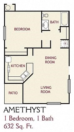 1 Bedroom Amethyst Floorplan