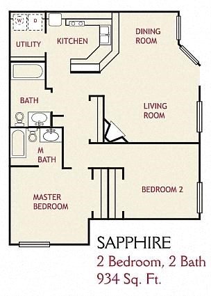 2 Bedroom Sapphire Floorplan