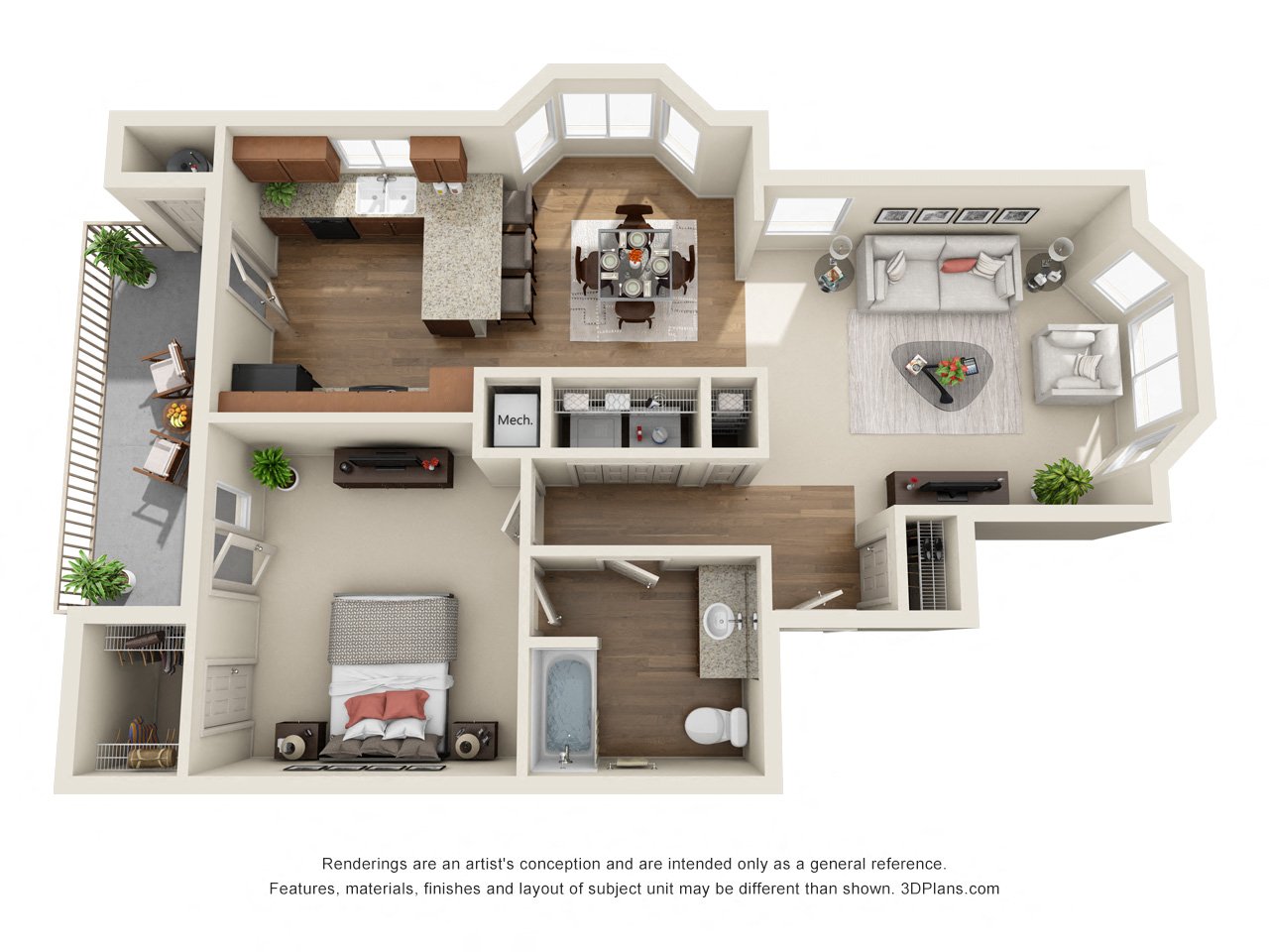 1 Bedroom 3D Floorplan