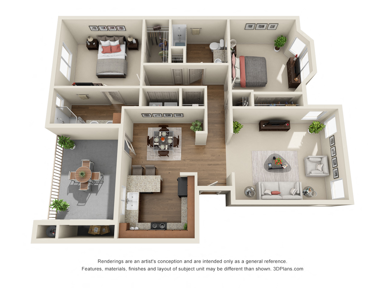 2 Bedroom 3D Floorplan