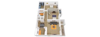 2 Bedroom 1 Bath floor plan. l The Grove Apartments in Davis CA