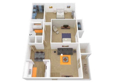 2 Bedroom 1 Bath floor plan. l The Grove Apartments in Davis CA