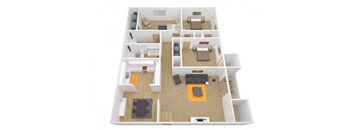 3 Bedroom 2 Bath floor plan. l The Grove Apartments in Davis CA