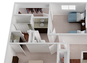 (A) Two Bedroom One Bathroom floor plans available at Wake Forest Apartment Homes