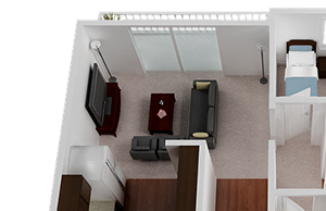 (B) Two Bedroom One Bathroom floor plans available at Wake Forest Apartment Homes