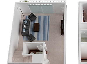 (C) Two Bedroom One and a Half Bathrooms floor plans available at Wake Forest Apartment Homes