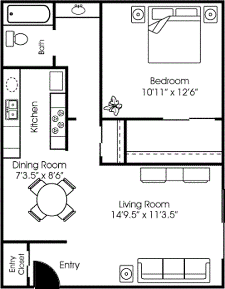 One bedroom floor plan apartments for rent in Roseville CA
