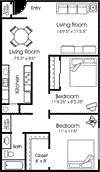Two bedroom floor plan apartments for rent in Roseville CA