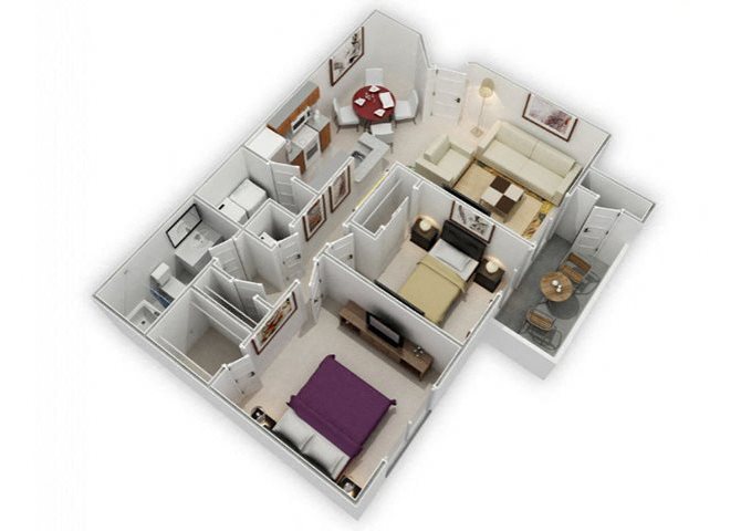 Bella Vista at Hilltop l 2x1 Floor Plan Two bed one bath floor plan Apartments For Rent in Richmond CA 94806