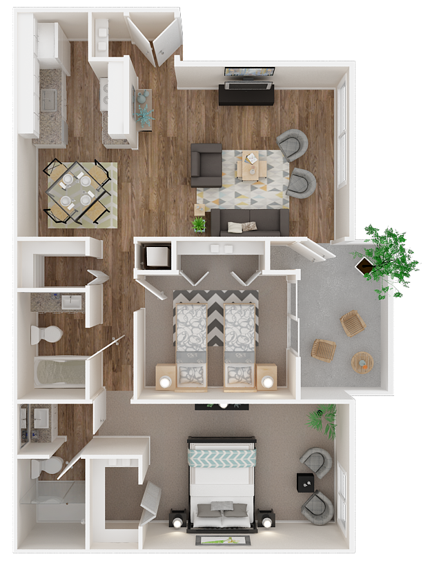 two bedroom floor plan l Glenbook apartments in Chico, Ca