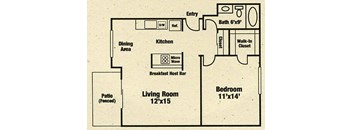 One bedroom floor plan l Apartments in Cameron Park l Cameron Ridge 