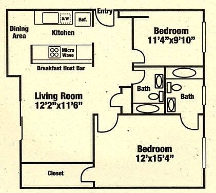 two bedroom floor plan l Apartments in Cameron Park l Cameron Ridge