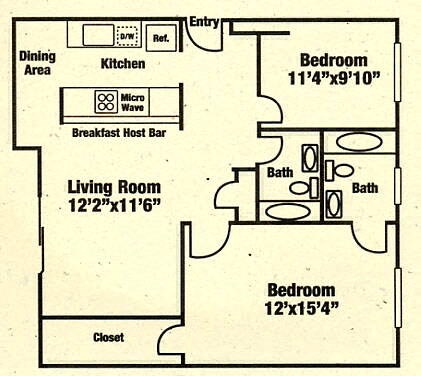 two bedroom floor plan l Apartments in Cameron Park l Cameron Ridge 