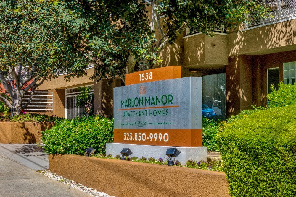 a building with a sign in front of it