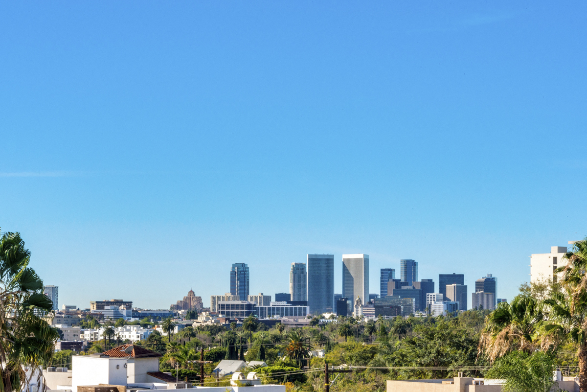 a view of the city from a hilltop