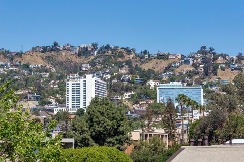 the city of culver city with mountains in the background