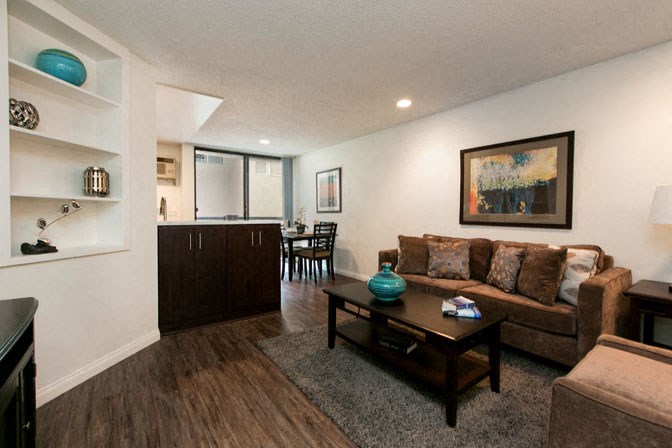 a living room with a couch and a coffee table
