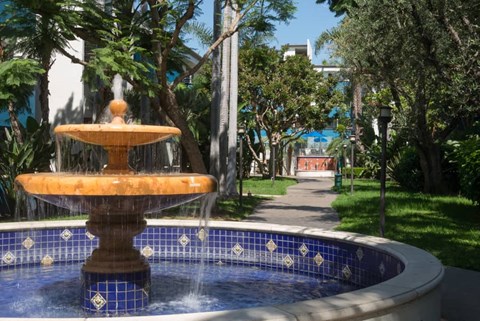 a fountain in the middle of a park
