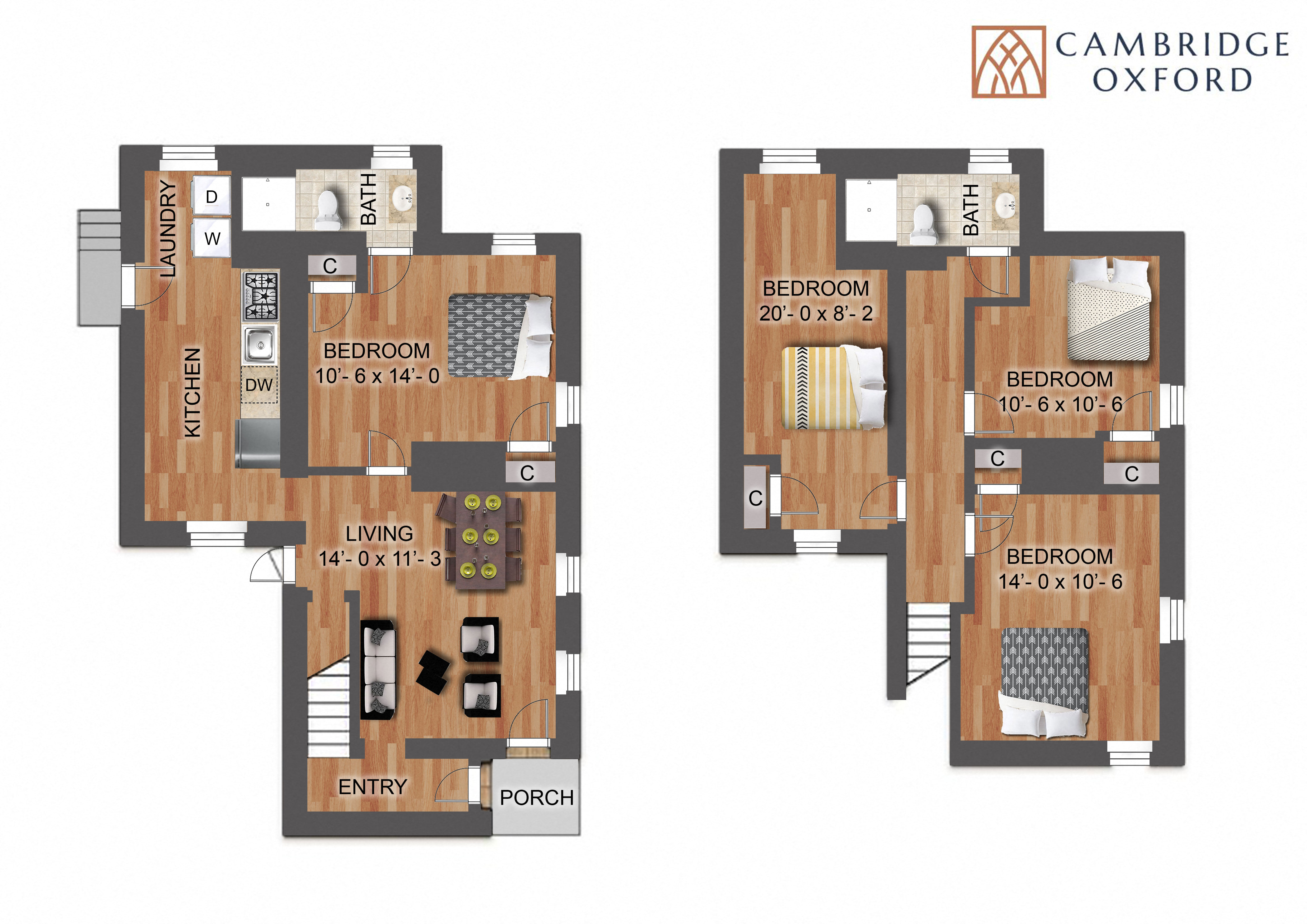 Granite counter tops, stainless steel appliances, hardwood flooring