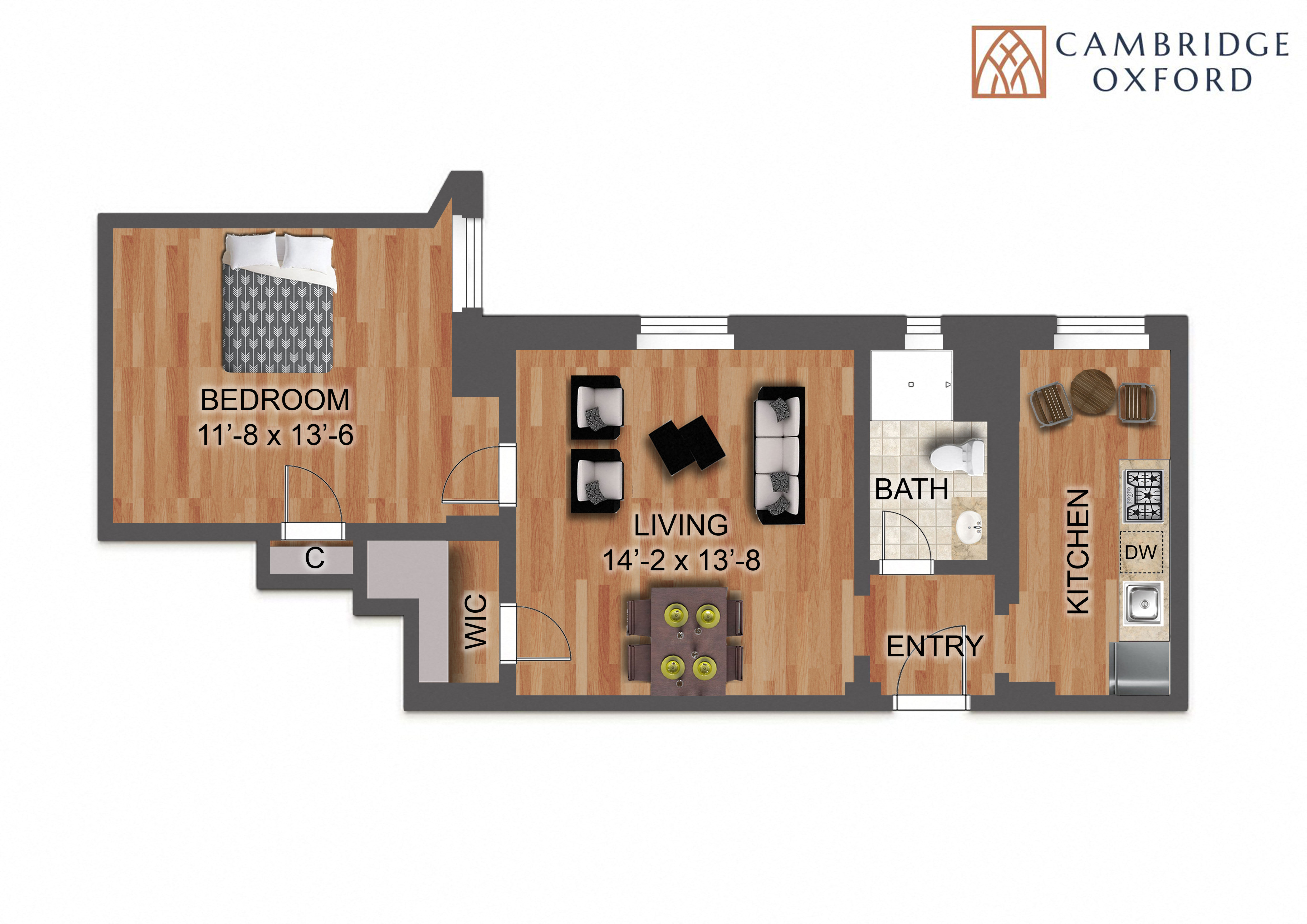 Granite counter tops, stainless steel appliances, hardwood flooring, high ceilings
