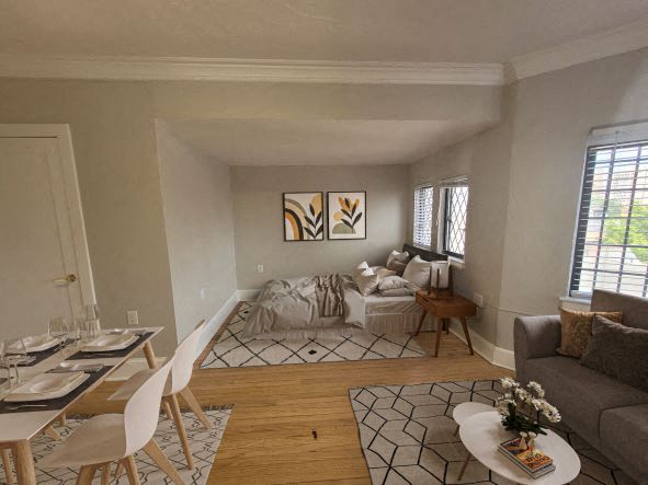 Granite counter tops, stainless steel appliances, hardwood flooring