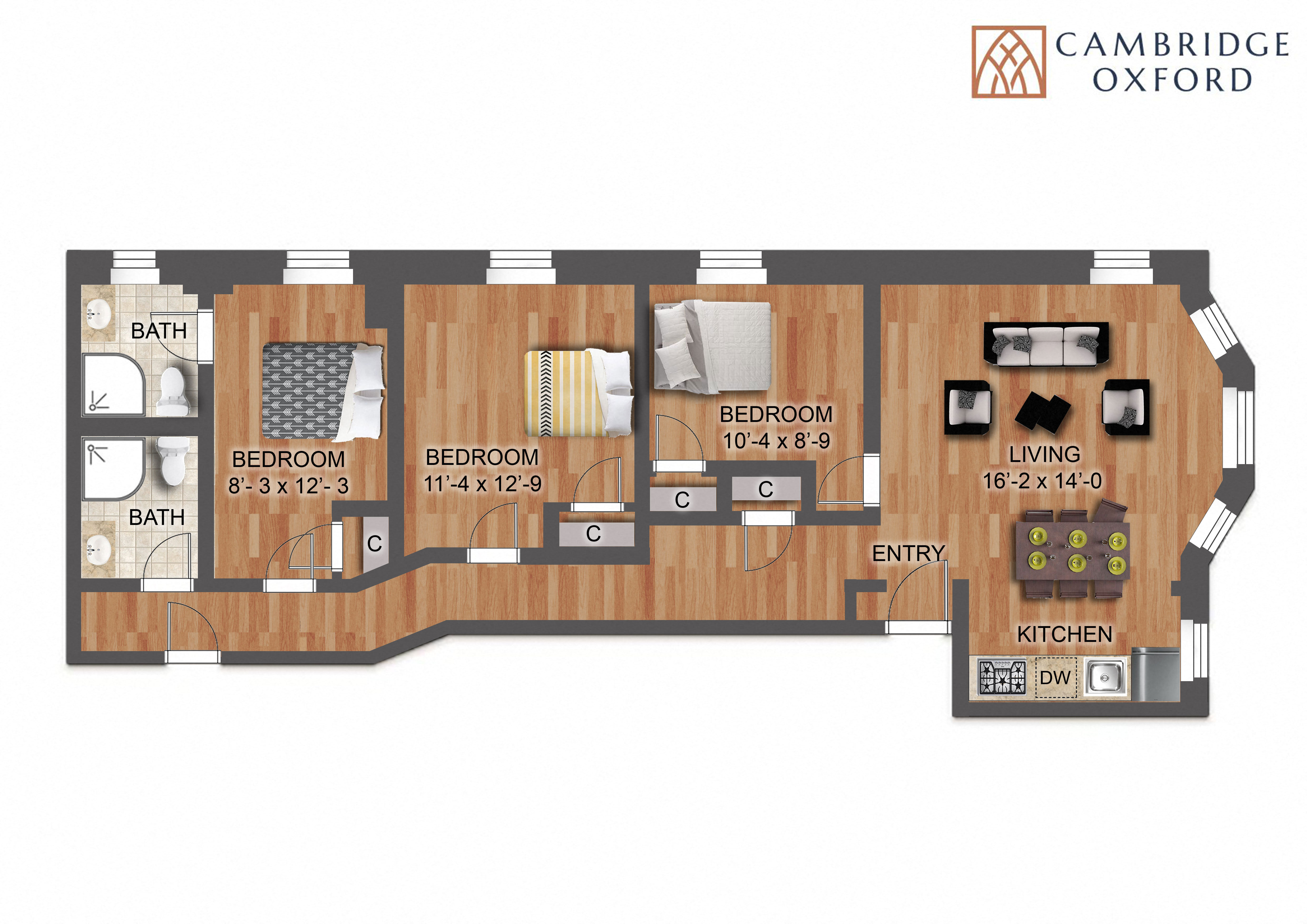 Granite counter tops, stainless steel appliances, hardwood flooring