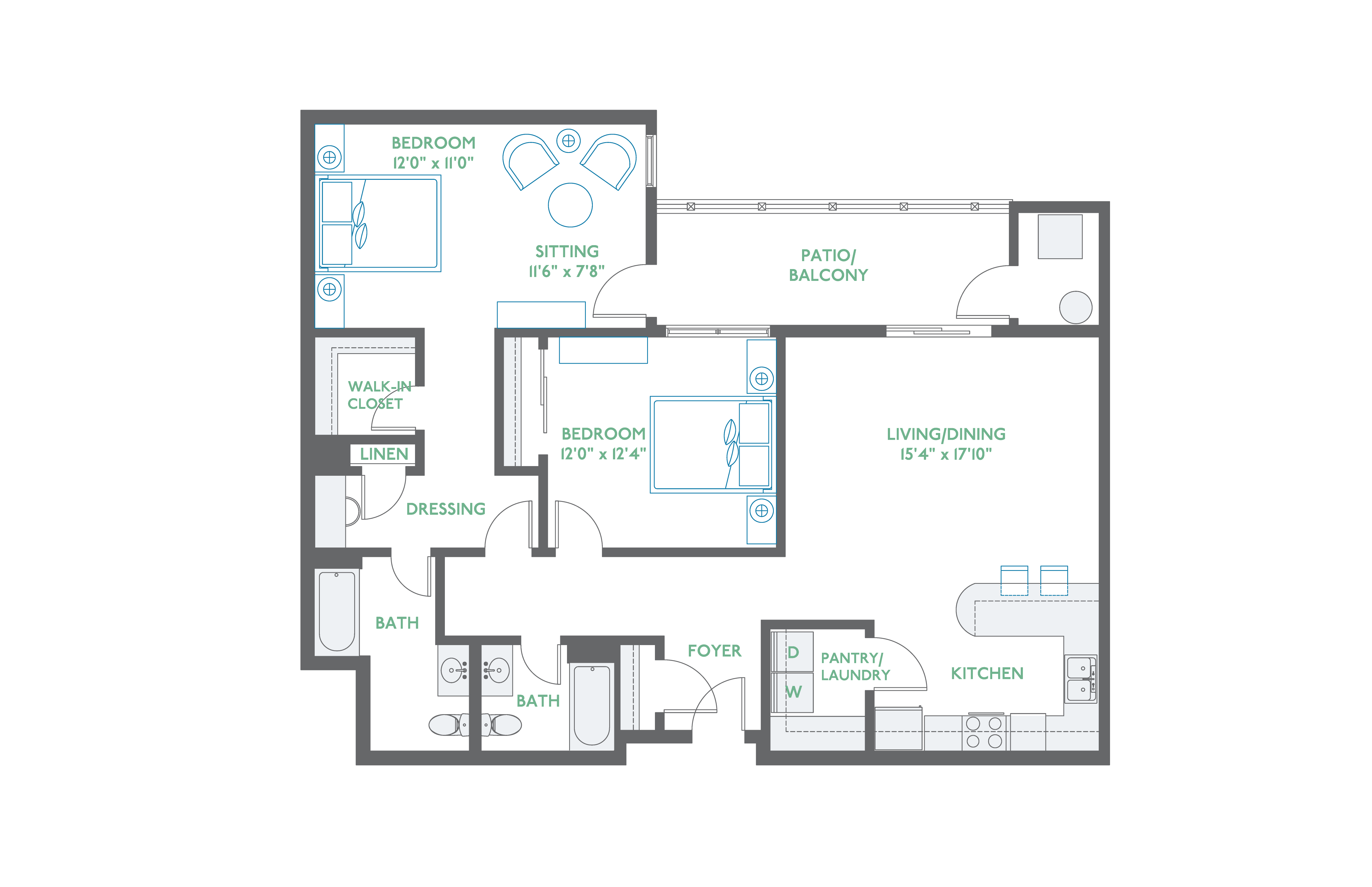 2 Bed / 2 Bath - Style 1