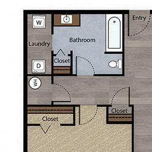 1 Bedroom, 1 Bathroom - 831 SF