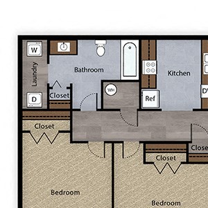 2 Bedroom, 1 Bathroom - 1032 SF