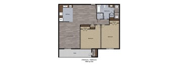 2 Bedroom, 1 Bathroom - 1086 SF