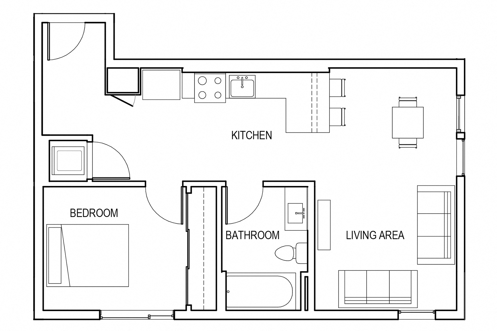 1 Bedroom 1 Bath H