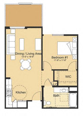 1 Bedroom 1 Bathroom Floor Plan