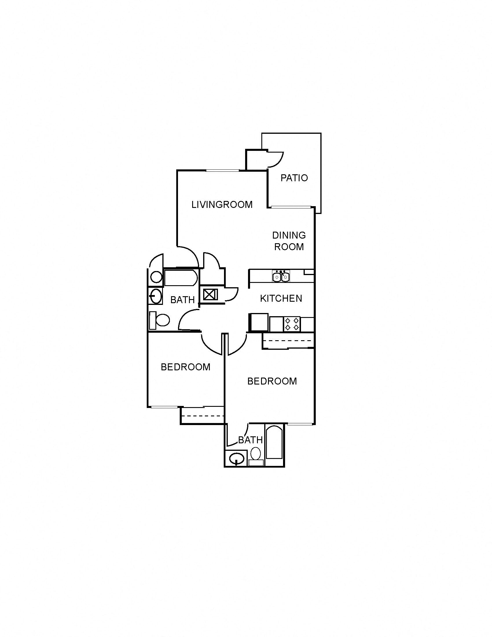 2 Bedroom 1 Bathroom Floor Plan